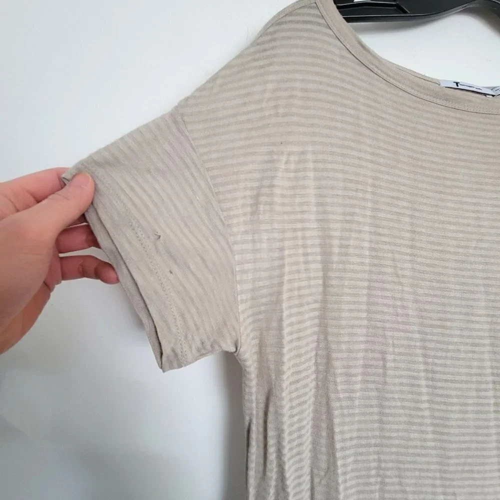 Alexander Wang Tan Cream Striped Textured Short Sleeve Tee Shirt Dress Size XS